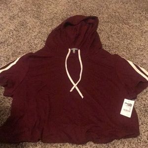 Dark Red Hooded Half Shirt